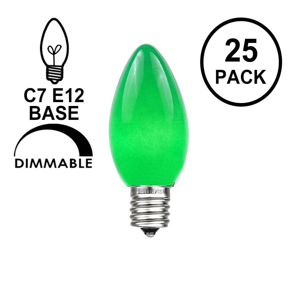 Novelty Lights 500 Case C7 Outdoor Ceramic Christmas Replacement Bulbs, Green, C7/E12 Candelabra Base, 5 Watt