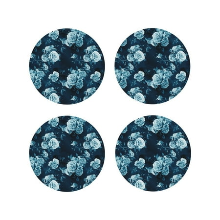 

Fuzoiu Ink Rose Print Leather Coasters Set Drink Coasters Set of 4 for Tabletop Protection Durable PVC Coasters Home Décor and Housewarming Gift-Round Shape