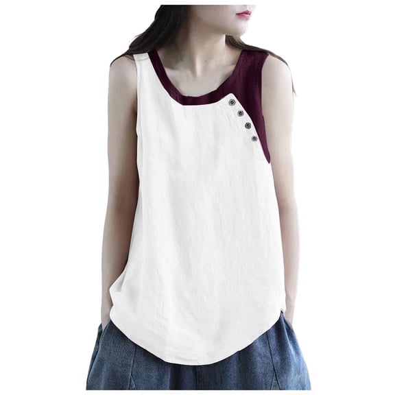 Tank Top for Women Linen, Summer Comfy Casual 2026 Loose Lightweight Sleeveless Shirts, White M