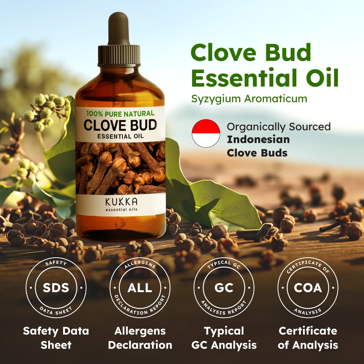 Kukka Clove Essential Oil for Teeth and Gums - Clove Oil - Steam Distilled from Flower Buds for Potency - a Perfect Solution for Oral Care, Hair, Diffuser & DIY Soap Making(4 Fl Oz)