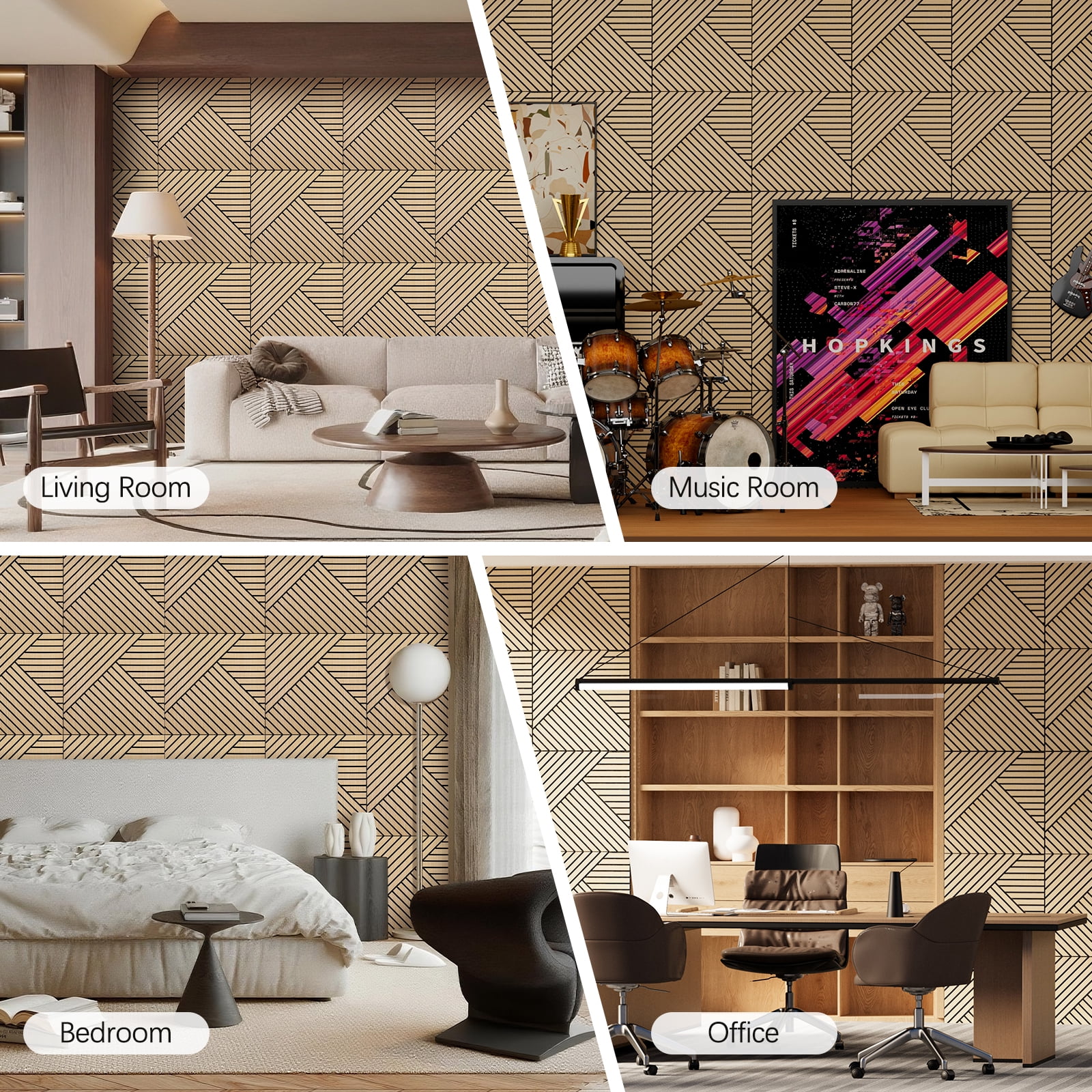 4 Packs Acoustic Wall Panels - Self-Adhesive 3D Wood Slat Wall Panel- Peel and Stick Sound Absorbing Panels for Noise Reducing - Feature Wall Decor for Home & Office