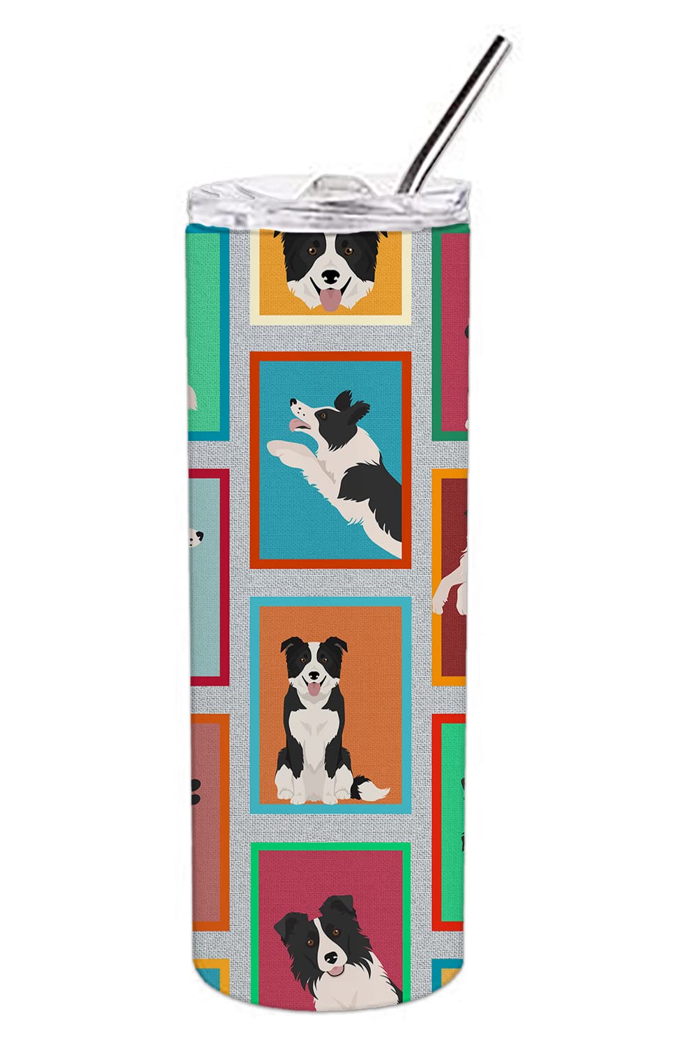 Lots of Border Collie Stainless Steel 20 oz Skinny Tumbler 3 in x 8.25 in