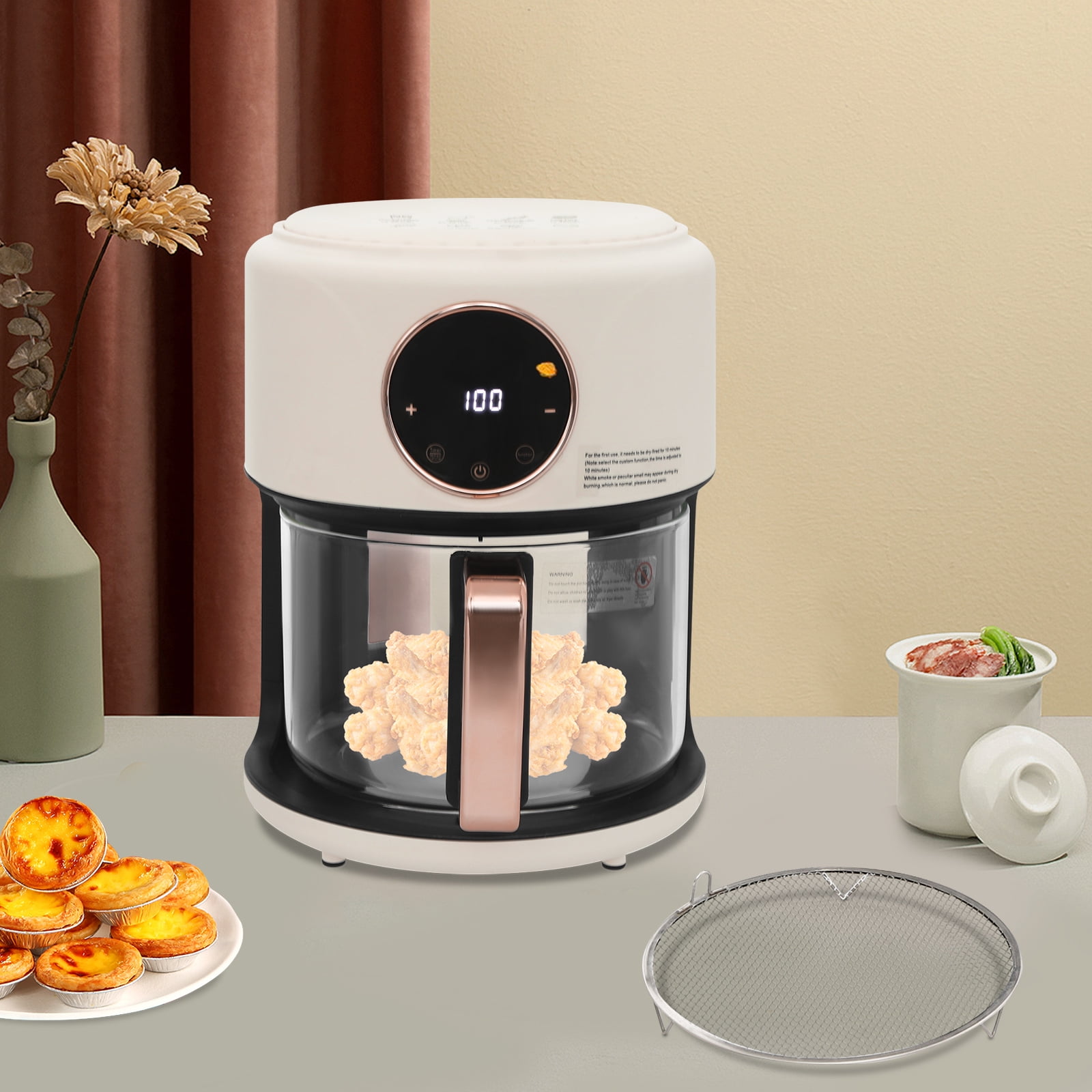 Glass Air Fryer, 4.2L Capacity with 360° Viewable Borosilicate Pot, 1200W Power and 8 Presets, Digital Touchscreen for Healthy Cooking