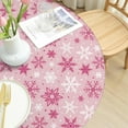 thumbnail image 4 of Pink Christmas Round Fitted Tablecloth with Elastic for 36-40 Inch Tables Winter Holiday Theme Print Snowflake Fitted Table Cover Waterproof Farmhouse Indoor Outdoor Patio Picnic Party, 4 of 4