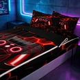 thumbnail image 2 of meiyoeat Gradient Gamepad Zipper Full Size Comforter Sets with Fitted Sheet and 2 Pillowcases for Boys Gamers, Neon Honeycomb Red Gaming Zipper Bedding Set, Black Reversible, 2 of 6