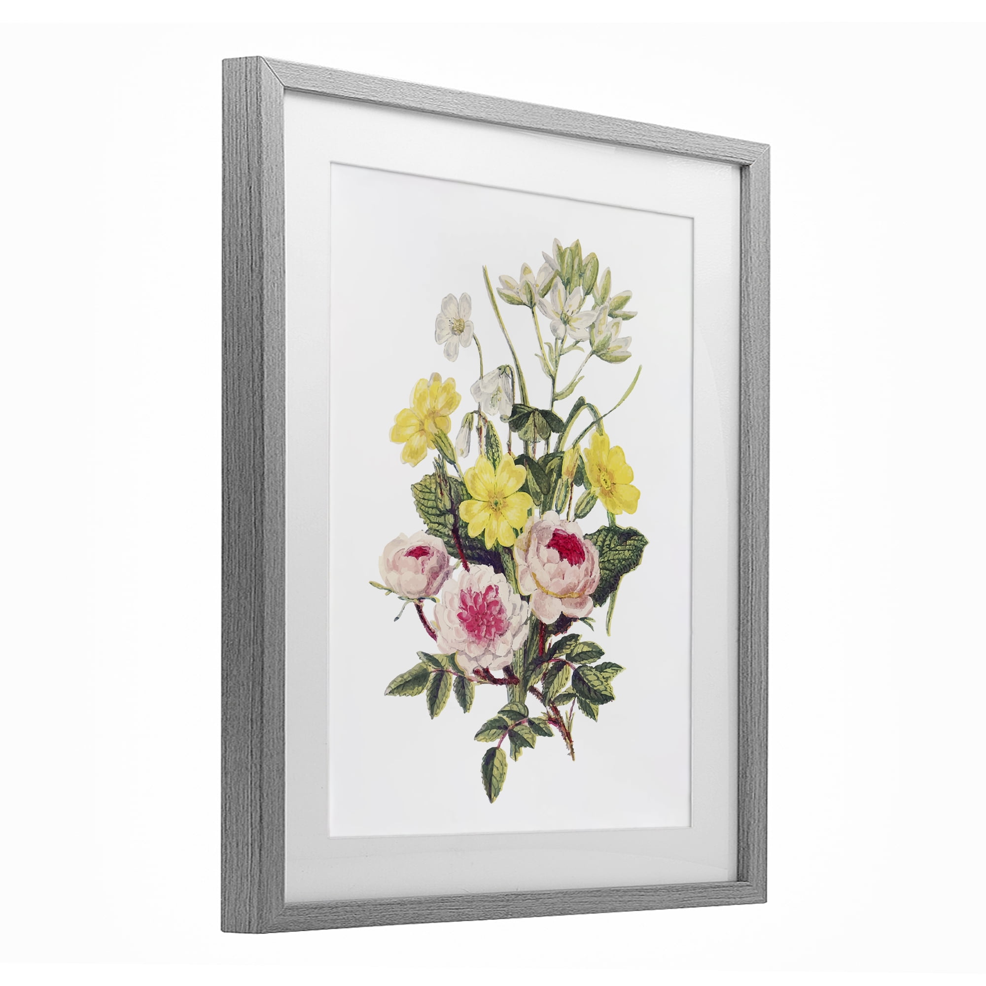 Bushel of Wild Florals Gray Framed Print Under Glass, design by Lettered and Lined