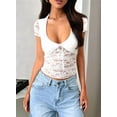 thumbnail image 2 of Women'S Lace Long Sleeve Shirt Low Cut Y2K Slim Fit Top Going Out Club Concert Clothes White XL, 2 of 7