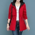 thumbnail image 2 of MuXi Women's Long Sleeve Reversible Windbreaker Jacket Fashion Solid Color Coat with Zipper Lapel Hood Casual Outerwear Anorak (Red,M), 2 of 6