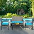 thumbnail image 4 of Patiojoy 4-Piece Patio Rattan Sectional Conversation Furniture Cushioned Loveseat Sofa Set Turquoise, 4 of 7