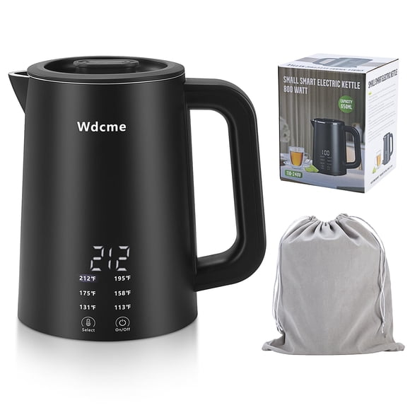 0.6L Small Travel Electric Kettle 800W,6 Temperature Control Dual Voltage 110-240V Smart Tea Coffee Kettle,12H Keep Warm,304 Stainless Steel Portable