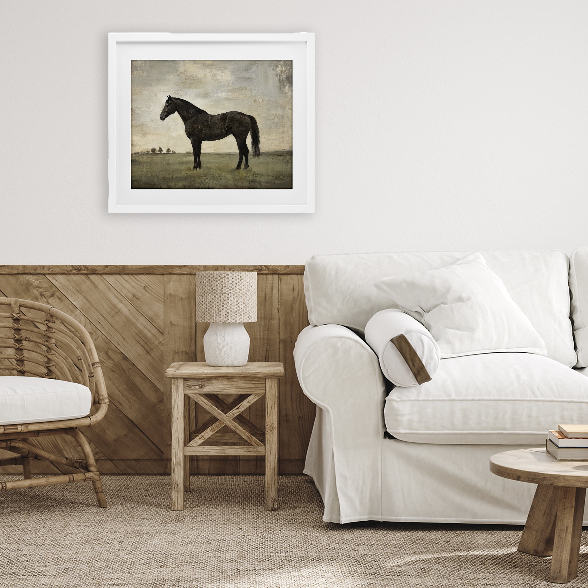 Stupell Industries Distressed Horse Portrait White Framed Print Under Glass, design by Petal Prints Design