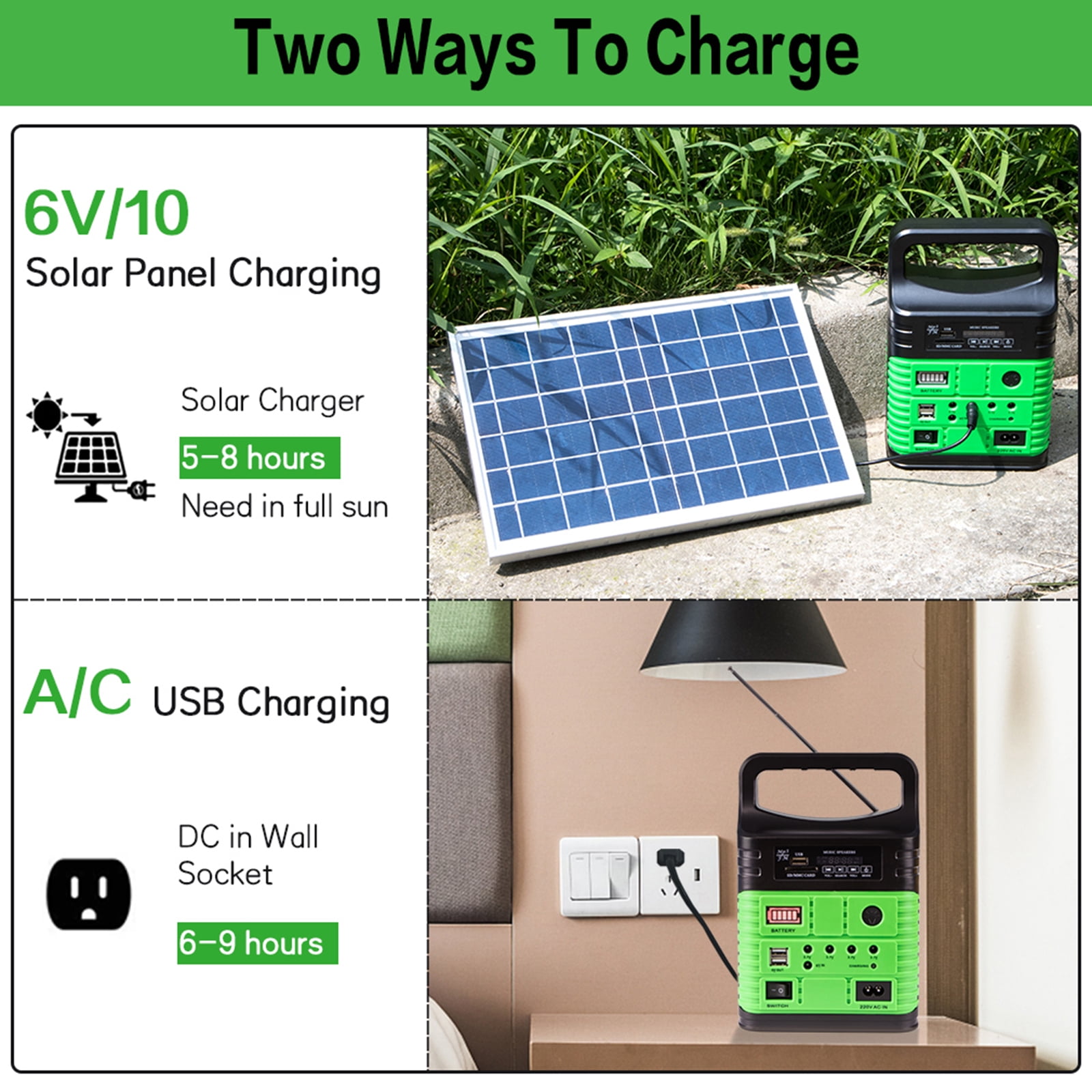 Portable Power Station,Solar Generator with Panels included,LiFePO4 Lithium Battery Pack Small Solar Powered Generator with DC/USB Outlets,LED Flashlight for Home Use,Outdoor Camping Quiet(Green)