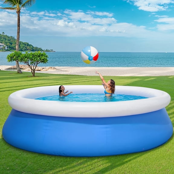 Mousport Round Inflatable Swimming Pool, 10' x 30", Fast Set, Blue Family Pool - Large Backyard Outdoor Blow-Up Summer Pool w/ Filter, 24-Inch Deep Water
