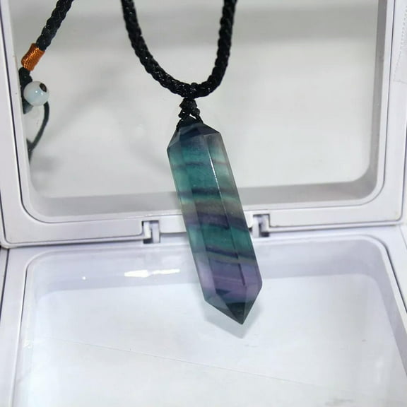 K-KED Natural Rainbow Fluorite Crystal Pendant Quartz Healing Gemstone Necklace Chakra