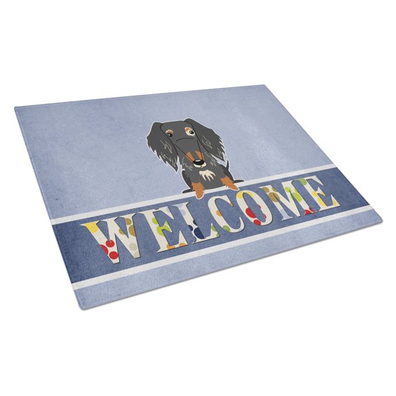 Carolines Treasures BB5709LCB Wire Haired Dachshund Dapple Welcome Glass Cutting Board Large 12H x 16W multicolor