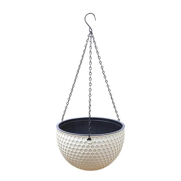 ¡Venta caliente! Macetero de cesta colgante Jardinería redonda Colgante Maceta marrón de plástico de primera calidad Viene con escurridor y maceta de flores colgante