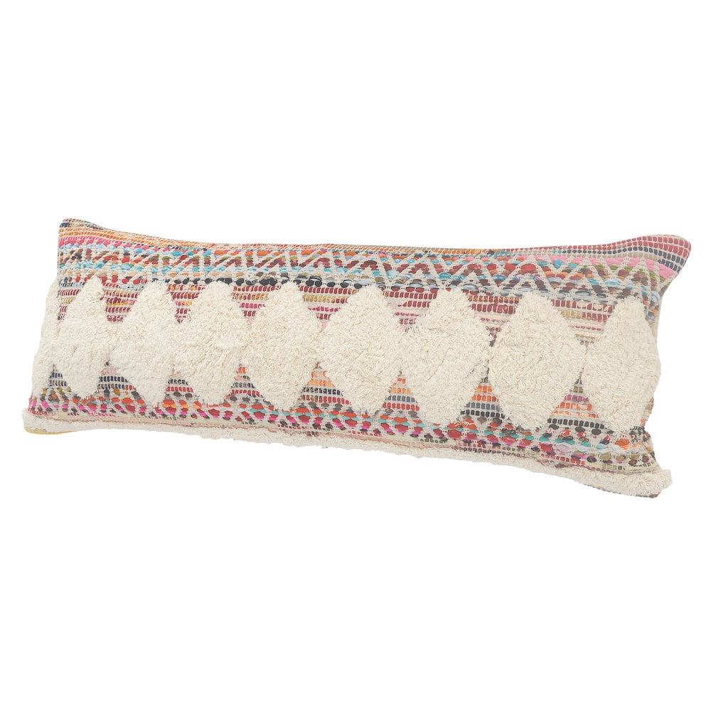 Ox Bay 14" x 36" Hand-Woven Multicolored/ Cream Diamond Organic Cotton Pillow Cover