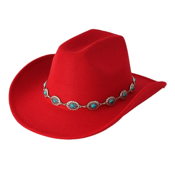 Western Cowboy Hat For Men And Women Turquoise Bohemian Wide Brim Design Party Hat With Chain Fashionable Unisex Accessory