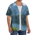 thumbnail image 2 of Kuqiui Majestic Deer Mountain Lake Print Men's Button Down Shirts Short Sleeve Casual Shirts Hawaiian Shirts Vacation Wedding Shirts with Pocket-Medium, 2 of 3