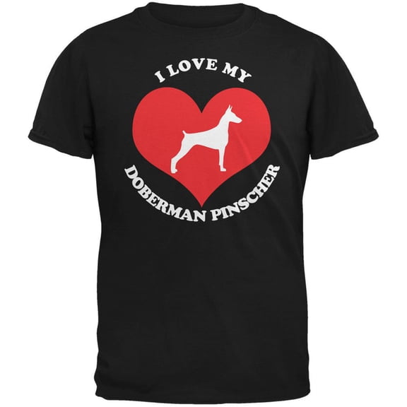 Valentines I Love My Doberman Pinscher Black Adult T-Shirt - Large