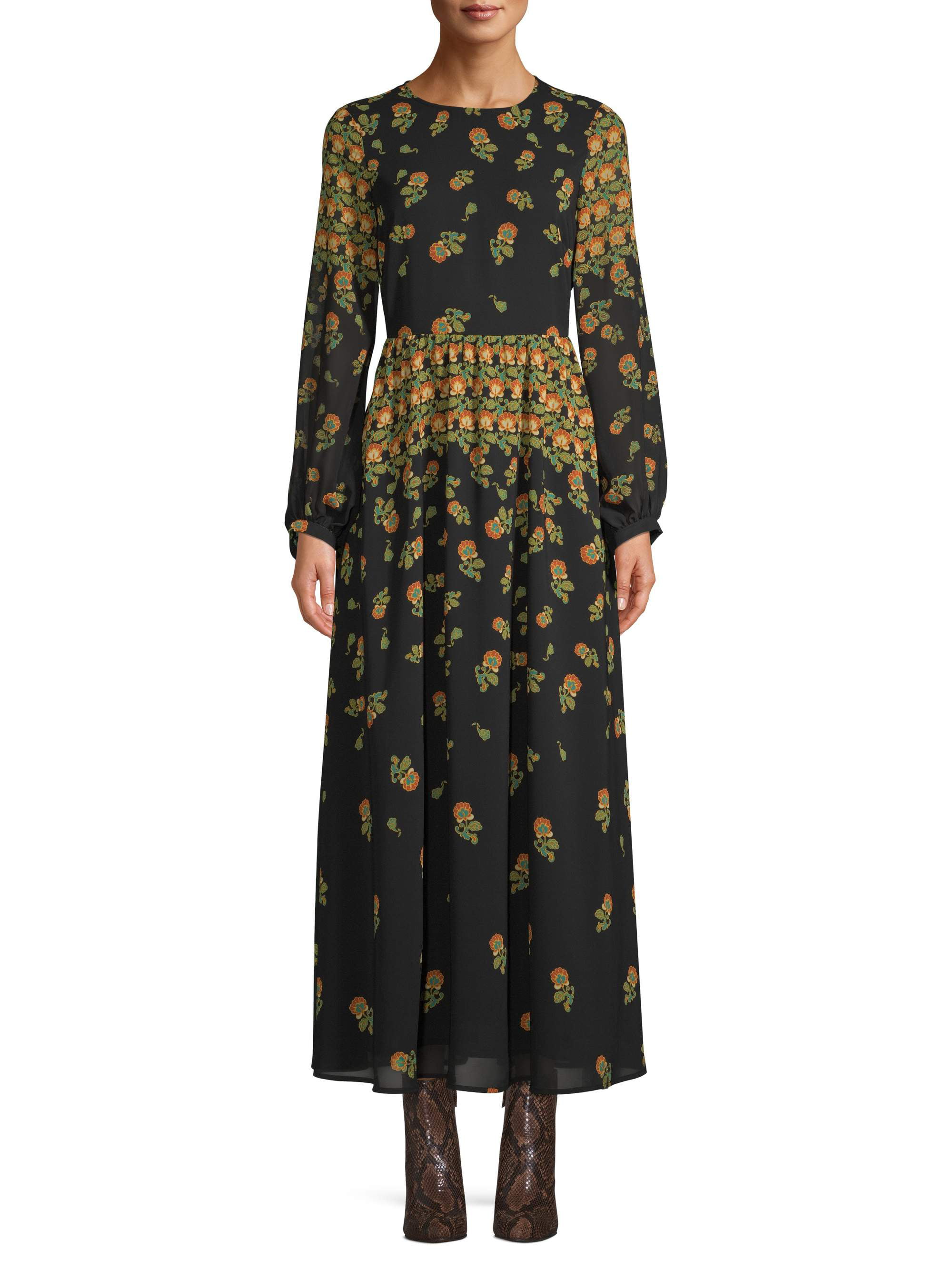 Scoop Blouson Sleeve Maxi Dress Floral Print Women's - Walmart.com