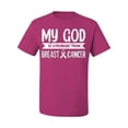 thumbnail image 2 of Wild Bobby My God Is Stronger Than Breast Cancer White Distressed Breast Cancer Awareness Men Tee, Fuschia, X-Large, 2 of 6