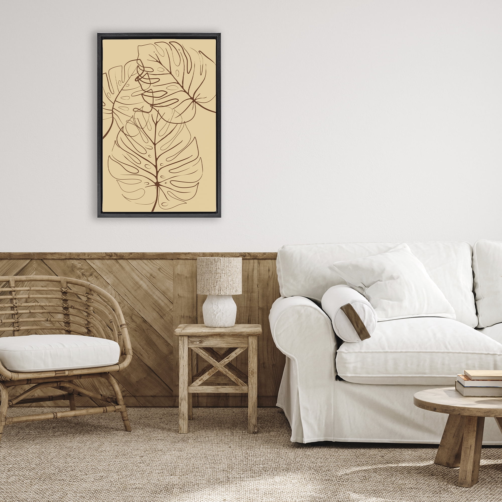 Stupell Industries Autumn Monstera Leaf Contour Black Framed Floater Canvas Wall Art, design by Martina Pavlova