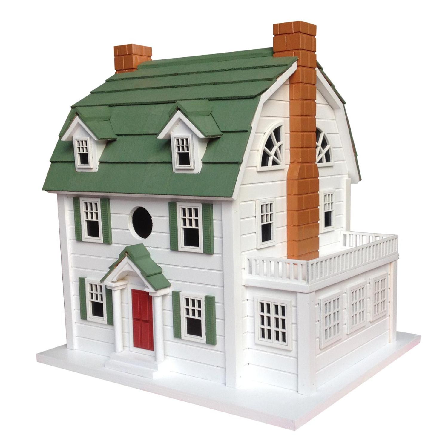 13.5" Fully Functional White and Green Dutch Colonial Outdoor Garden Birdhouse by CC Outdoor Living