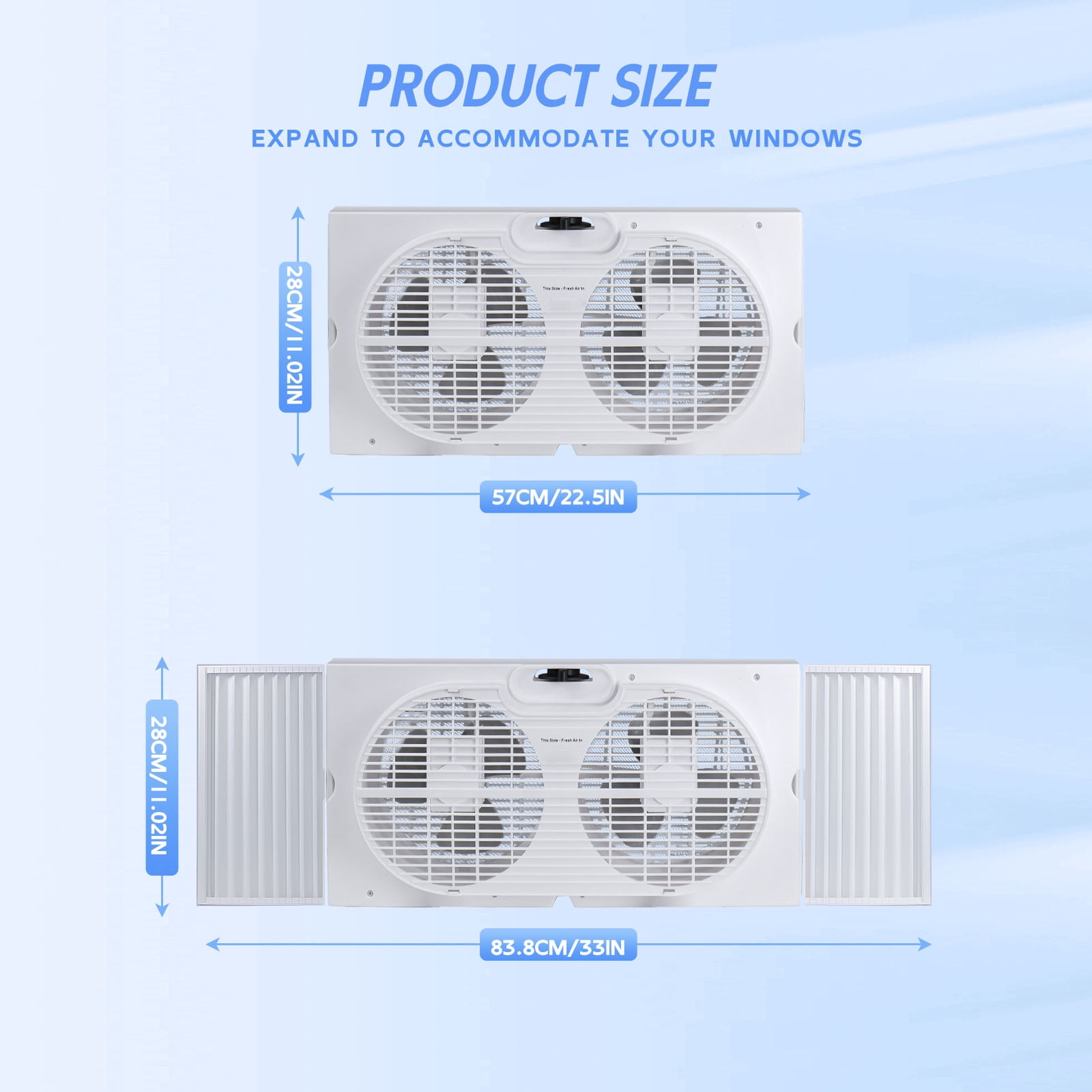 9" Dual Window Fan for Window Screen with 2 Speed Settings, Twin Window Fan with Manual Controls and Removable Legs, Horizontal Cooling Fan for Window
