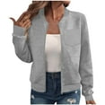 thumbnail image 2 of FRSASU Womens Zip up Sweatshirts Jackets Long Sleeve Solid Casual Loose Outwear with Pockets Gray, 2 of 8
