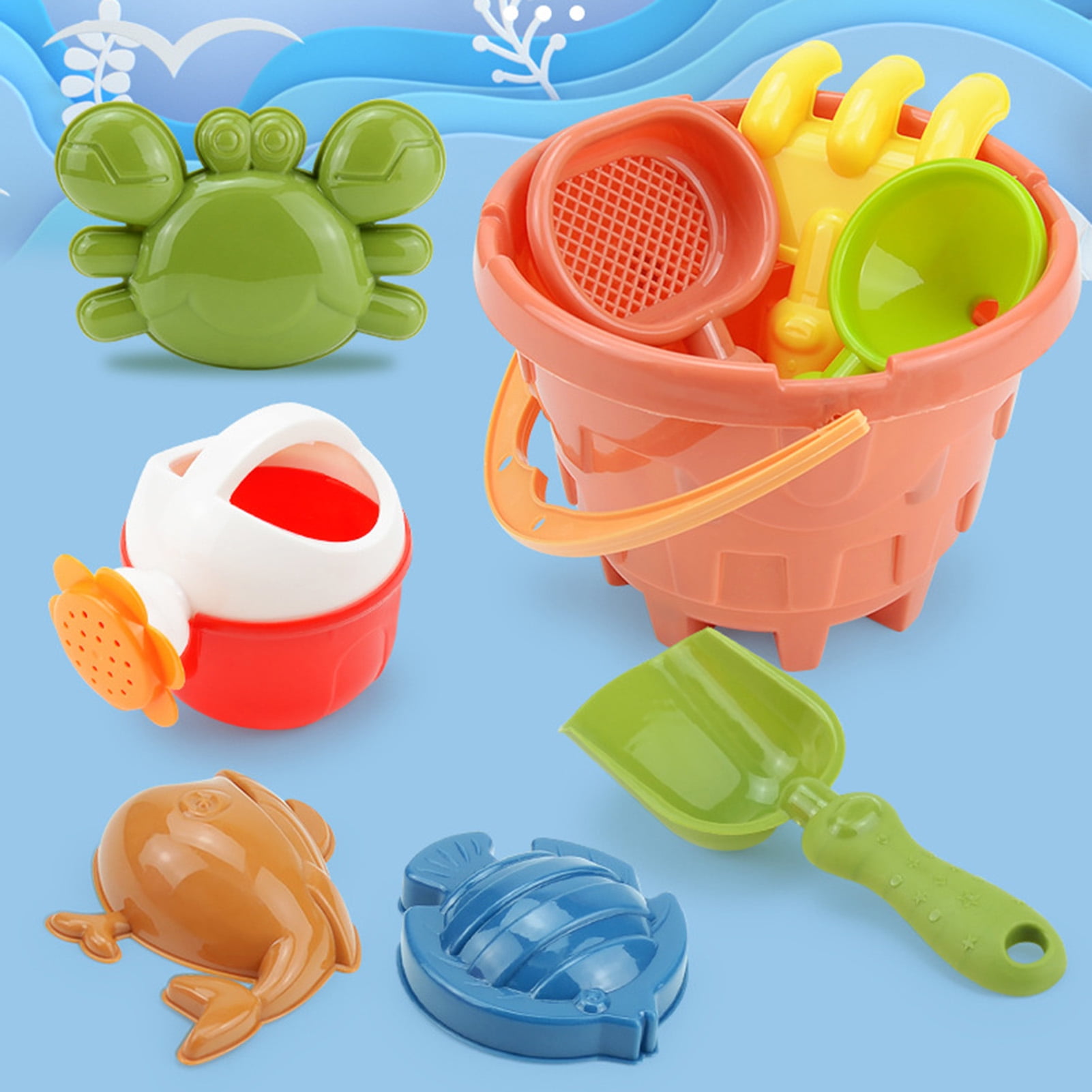Cheer US 9Pcs/Set Beach Basics Sand Toy Set Including Bucket Sifter