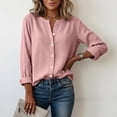 thumbnail image 6 of Ladies Tops And Blouses Cotton Linen Tops for Women Loose Fit - Linen Button Down Shirt Long Sleeve Notched V Neck Top Summer Tunic Blouses, 6 of 9