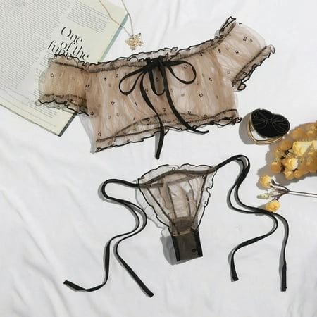 

yotyukeb Sleepwear For Womens Pajamas For Women Embroidery Lace Bowknot Strapless Bra Thong Set Sleepwear Pajamas Lingerie