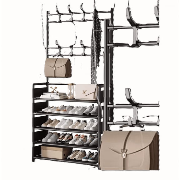 Mulk 5-Tiers Stackable Shoe Rack with Hooks, Black