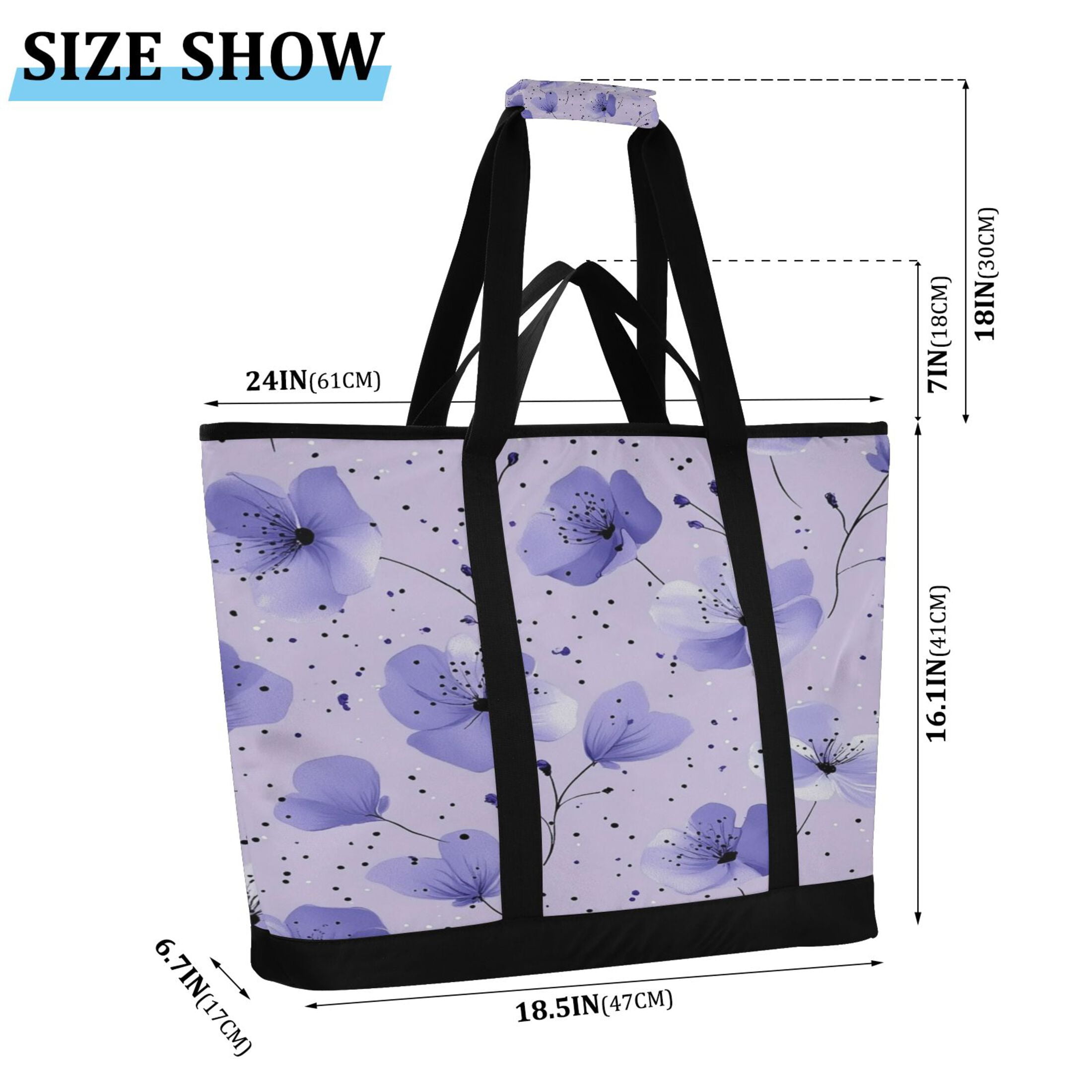 Large Hand-held Ice Pack Picnic Bag Insulation and Refrigeration Suitable for Shopping Picnics and Camping Colorful Blue Flower
