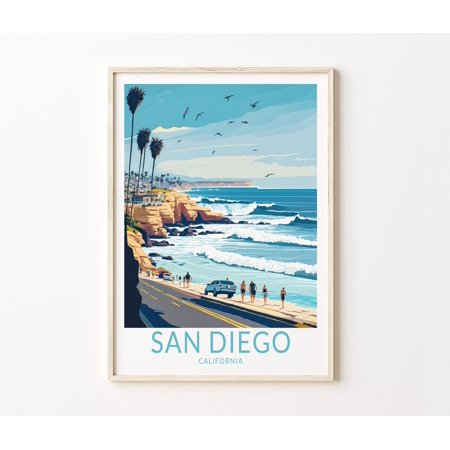 POSTER San Diego La Jolla California Coastal Travel Print, La Jolla San Diego Coast Poster Print, La Jolla San Diego Coastal Wall Art-UNFRAMED