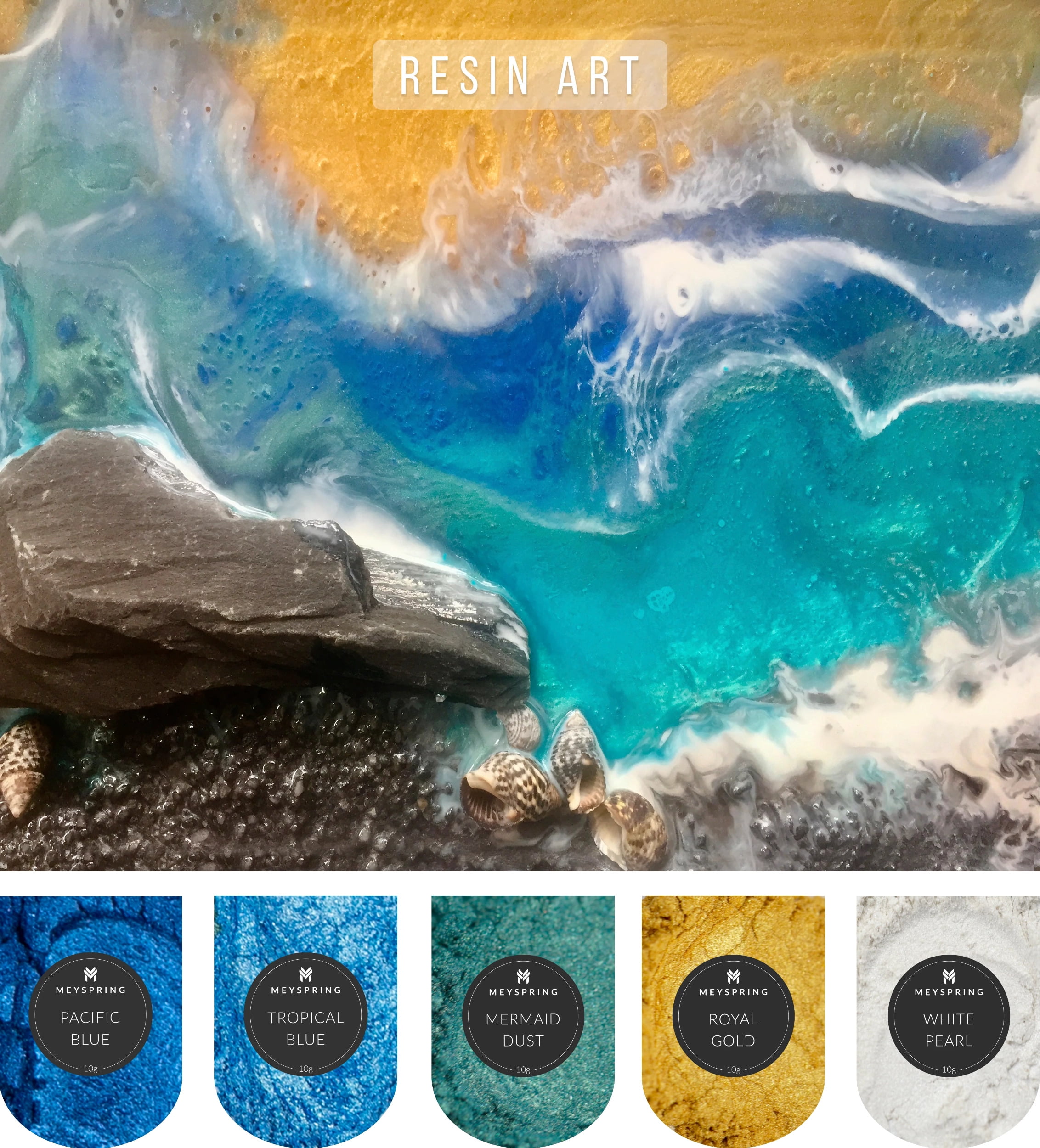 MEYSPRING Turquoise Blue Mica Powder for Resin Ocean Art & Woodworking -  Beautiful, vibrant pigment! 