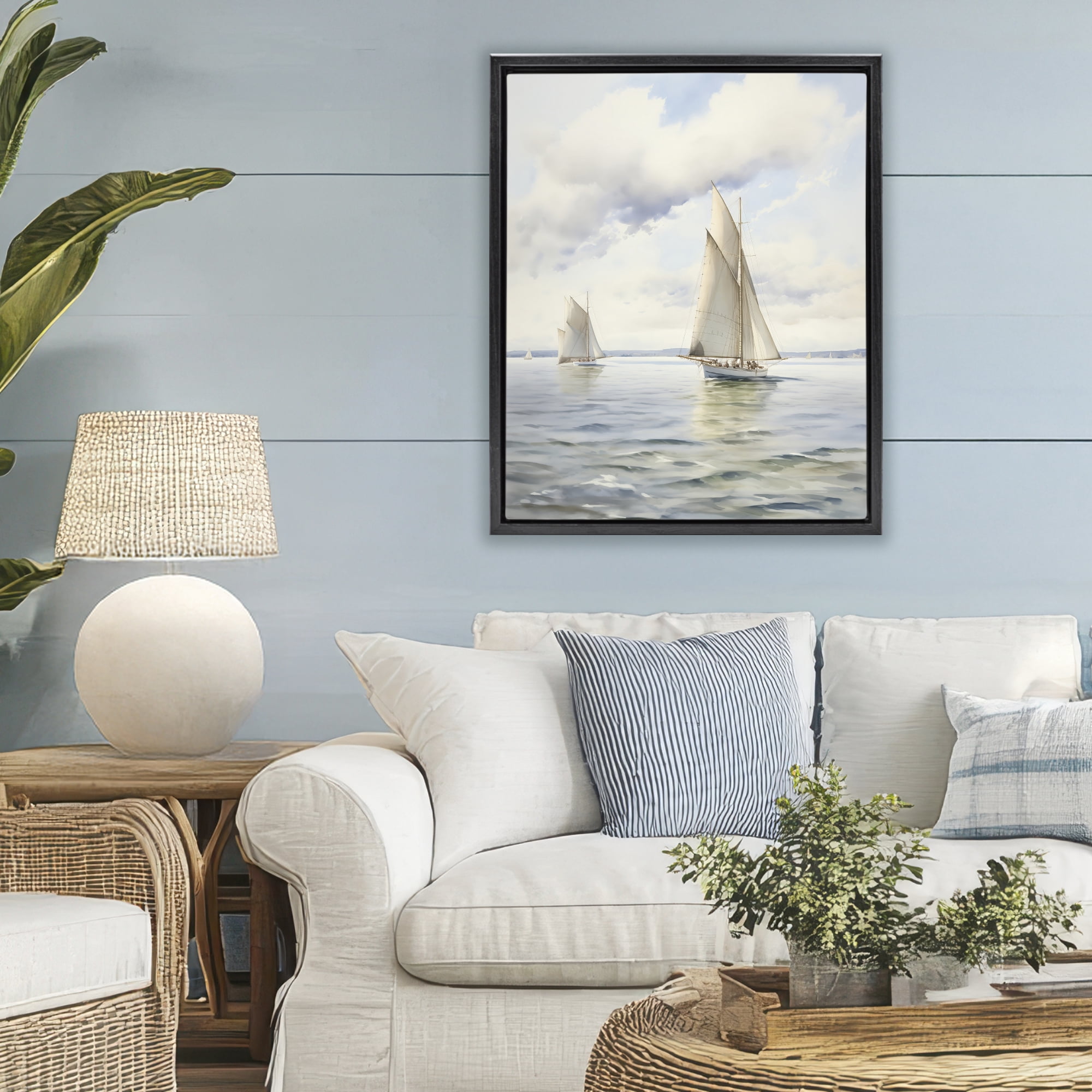 Stupell Industries Sailing Toward a Tranquil Horizon Black Framed Floater Canvas Wall Art, design by LSR Design Studio