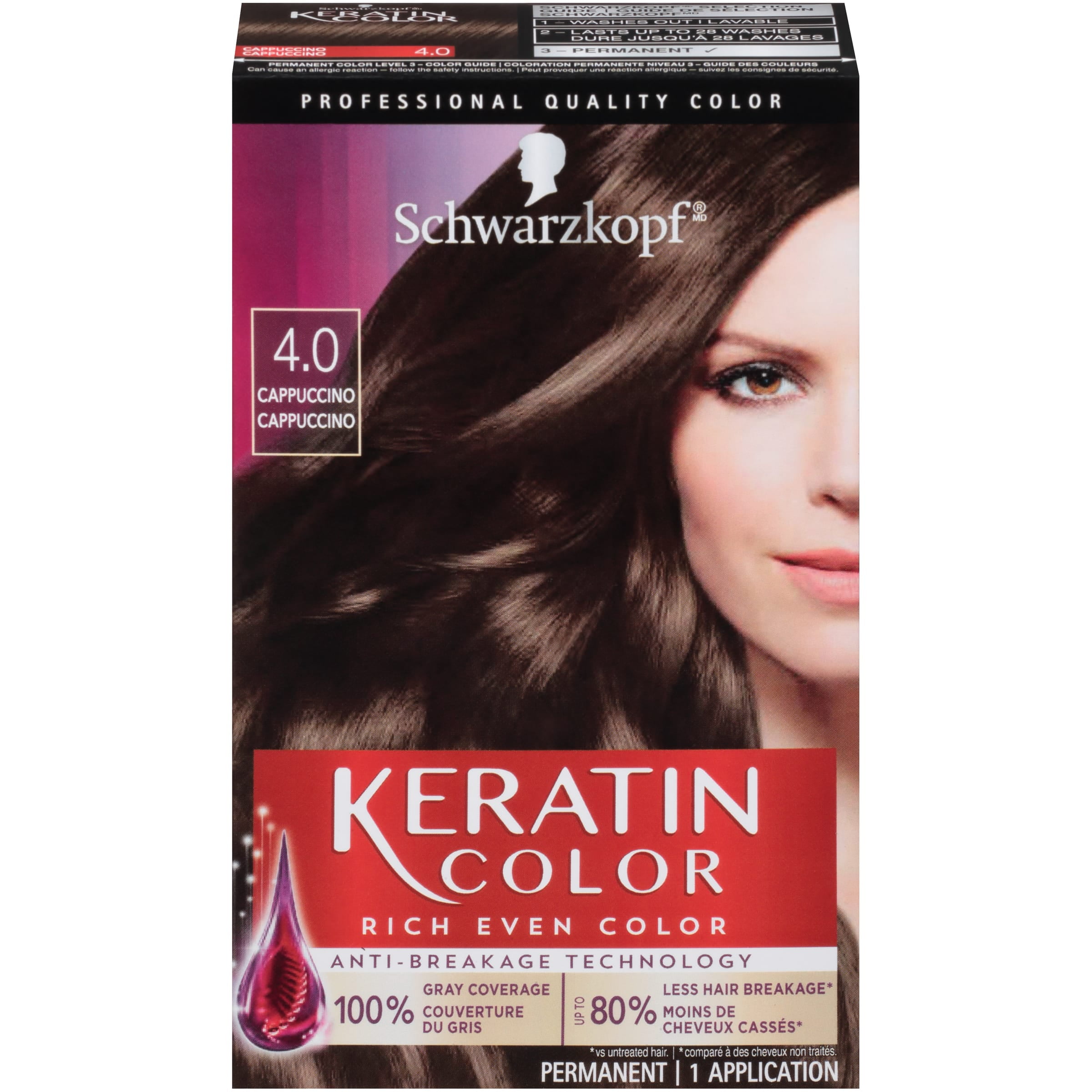 Schwarzkopf Keratin Color Permanent Hair Color Cream, 4.0 Cappuccino