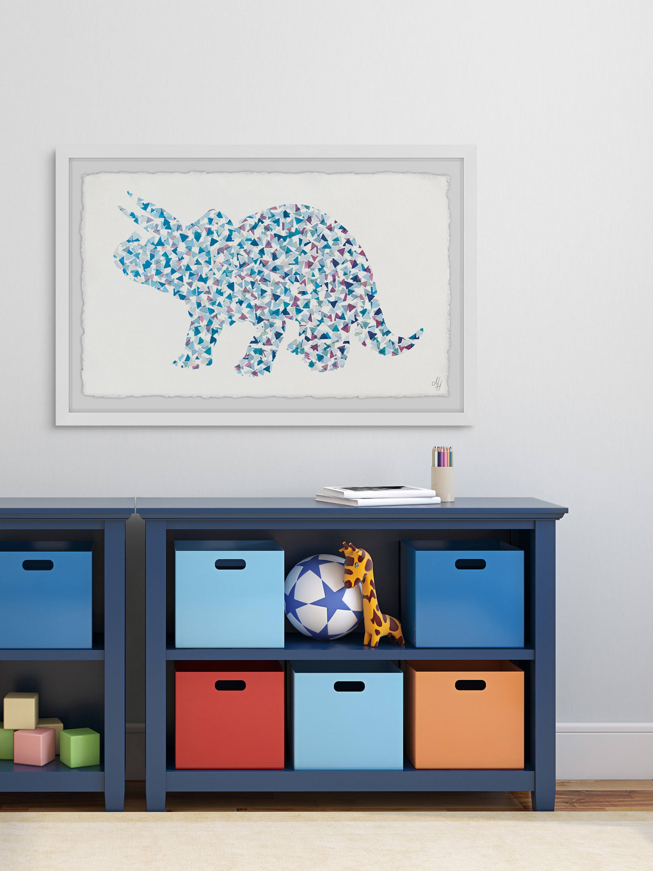Marmont Hill Patterned Triceratops Framed Wall Art, 30.00" x 1.50"