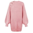 thumbnail image 7 of Fesfesfes Women Sweater Fall Winter Solid Color Button Crew Neck Sweater Long Sleeve Pocket Dress Sale Tops on Clearance, 7 of 7