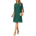 thumbnail image 2 of Women's Chiffon Dresses Flutter 3/4 Sleeve Crewneck Flowy Knee Length Dress Cocktail Party Wedding Outfits M Dark Green, 2 of 6