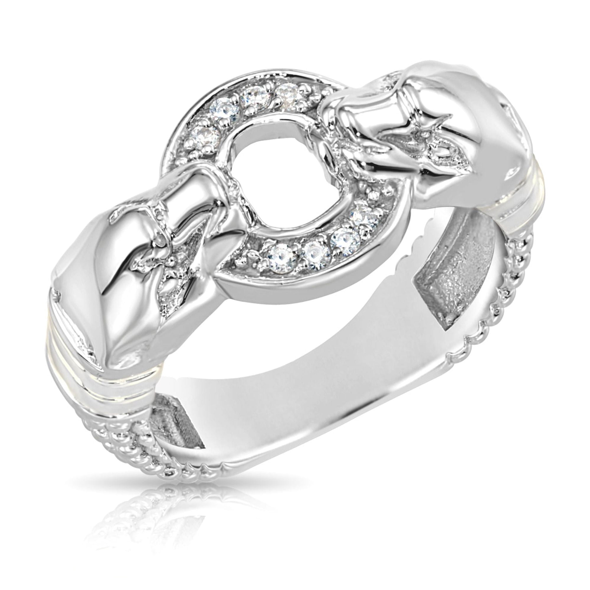 Tilo Jewelry Solid 925 Sterling Silver Jaguar Panther Statement Cocktail Ring with Cubic Zirconia CZ Stones | Size 7 | Statement Ring for Men & Women