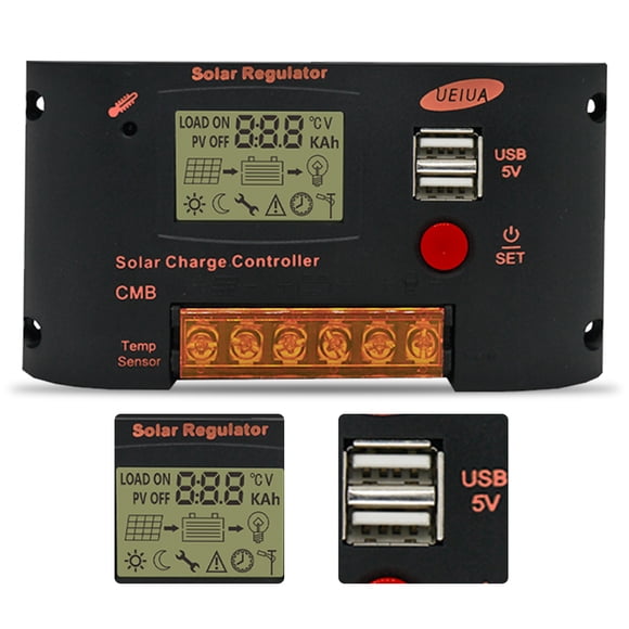 Labymos 10A Solar Charge Controller for 12V/24V Solar Panel System Adjustable Paremeter LCD Display Solar