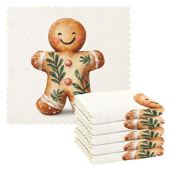 6 Pieces of Kitchen Towels 11x11Inch Kitchen Dish Cloths Kitchen Dish Towels Reuseable Cleaning Cloths Christmas Gingerbread Man Beautiful