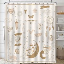 Gothic Witchy Shower Curtain Set White Golden Shower Curtain for Bathroom Moon Constellation Astrology Tarot Shower Curtain with 12 Hooks 72x72 Inches