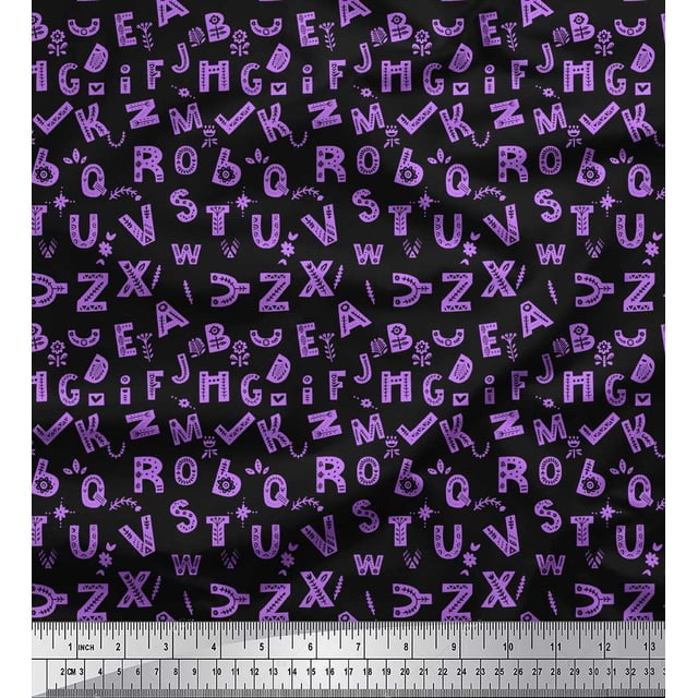 Soimoi Purple Poly Georgette Fabric Alphabet Text Printed Craft Fabric by the Yard 52 Inch Wide