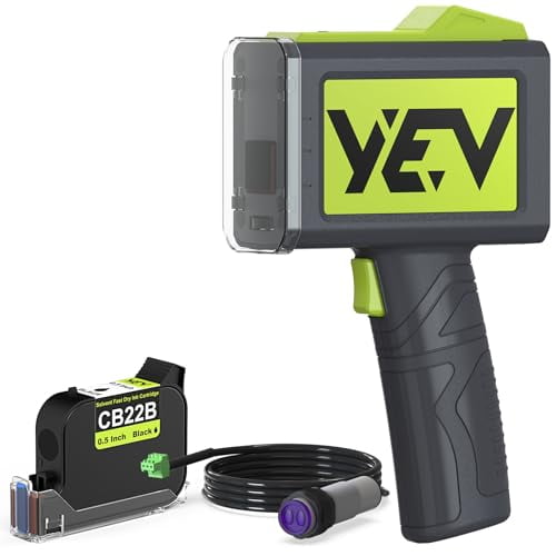 Impresora de mano YEV VP127 con tinta a base de agua mejorada, con impresión continua de 16 horas y sensor fotoeléctrico para números de lote, logotipos, números de serie, códigos de barras y códigos