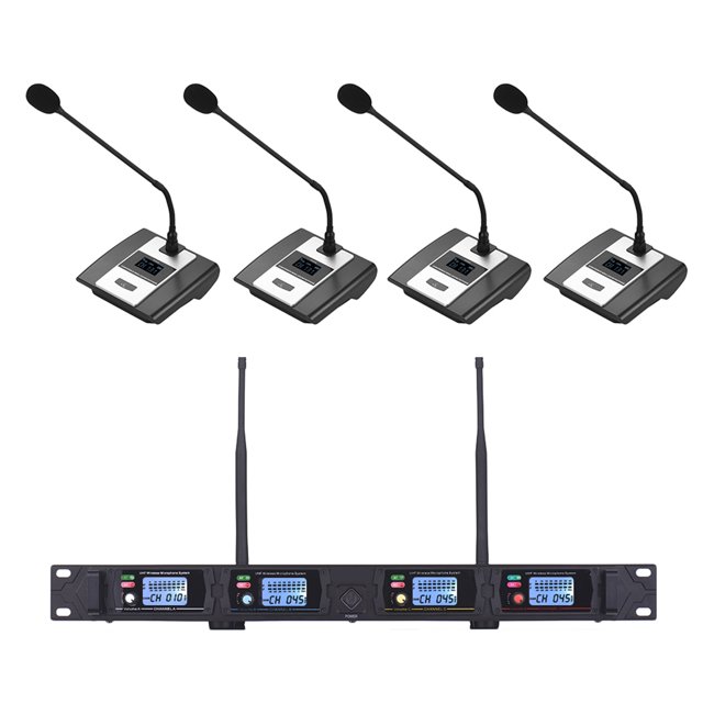 Muslady D2 Professional Sistema de micrófono de conferencia inalámbrico UHF de 4 canales Salidas de Abanopi Micrófono