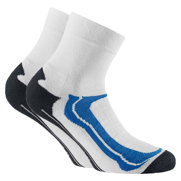 Rohner Basic calcetines de deporte unisex, paquete de 2 - Quarter Sport, mezcla de algodón Blanco/Azul 39-42